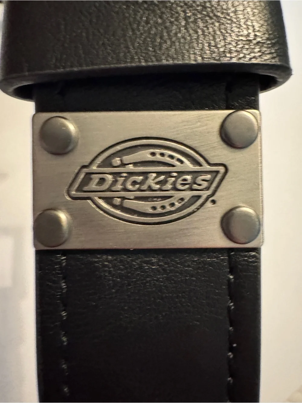 Dickies Black Leather Men's Belt with Metal Logo Plate